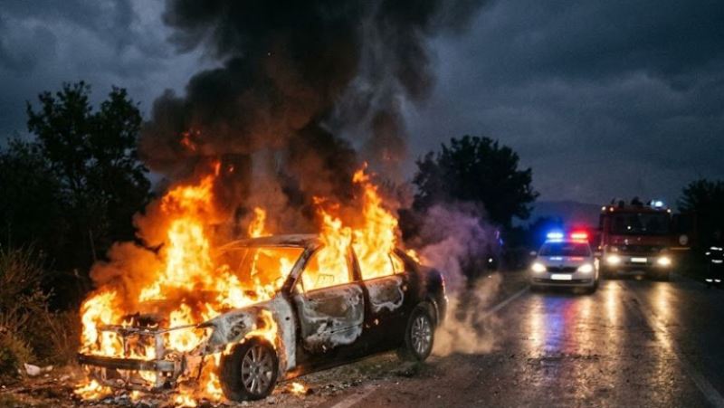 Përfshihet nga zjarri një automjet në Duhël të Suharekës
