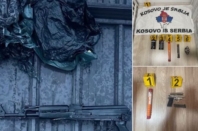 Bastisje në Leposaviq e Vushtrri, sekuestrohen armë dhe një flamur me mbishkrimin “Kosova është Serbi”